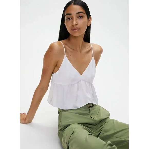 Aritzia LITTLE MOON Lover Nutmeg Brown Satin Cropped Peplum Camisole, Size XS - Picture 10 of 13